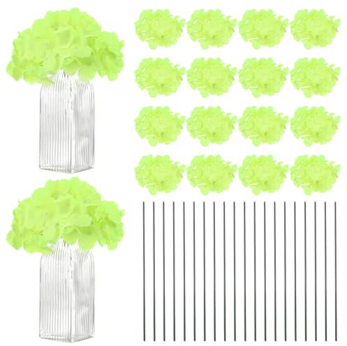 M METERXITY 20-Pack Silk Hydrangea Flowers, Artificial Full Hydrangea Flowers Heads with 20pcs Stems for Home Decor/Wedding/Christmas/DIY/Party/Garden [Grass Green]