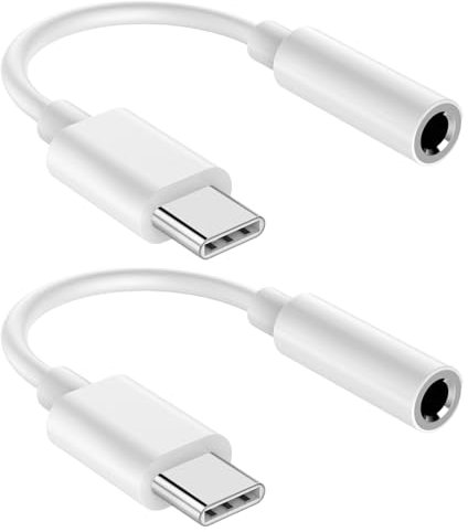 Lot de 2 Adaptateur USB C vers Jack auxiliaire 3,5 mm pour OnePlus, Huawei, Samsung, Xiaomi - Blanc - Plug and Play - Compatible avec de nombreux appareils