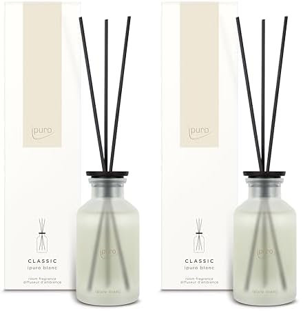 ipuro - Classic Raumduft Blanc - 240ml | Raumerfrischer mit Geranie, Minze & Sandelholz | Frischer Sommerregen Duft | Diffuser mit Stäbchen | Eleganter Lufterfrischer für die Wohnung (Packung mit 2)