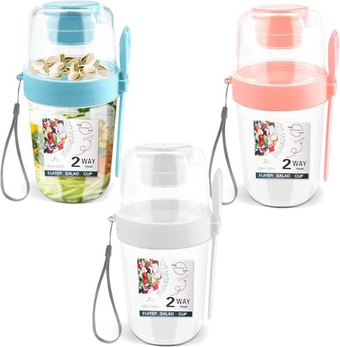 GAOHAN 3 Pcs Yogurt Pots,29.42OZ Reusable Overnight Oats Container with Lid Spoon, 870ML Breakfast Pot Muesli Cup for Salads Fruit Cereal Milk Porridge