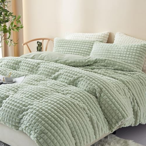Freyamy Winter Bettwäsche 135x200 Flanell Kunstfell Flauschig Winterbettwäsche Plüsch Warme Samt Biber ÖKO-TEX Bettbezug 1 Deckenbezug mit Reißverschluss und 1 Kissenbezug 80x80cm