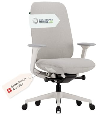 ofinto Cloud Premium Bürostuhl Weiß | Ergonomischer Schreibtischstuhl mit Donati-Synchronmechanik & Komfortbezug | Office Chair mit Armlehnen & ohne Kopfstütze | Drehstuhl mit 10 Jahre Garantie