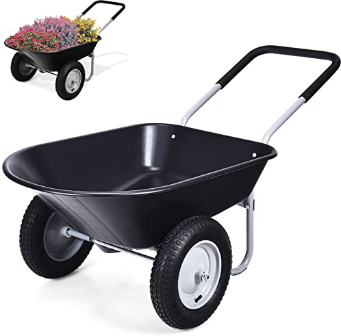 Trolley, 2-rädrige Schubkarre, Gartenwagen mit Doppel-Luftreifen, Softgrip-Griff, 150 kg Kapazität, 80 l, Trolley, Handwagen für Werkzeug, Pflanzentransport (schwarz)