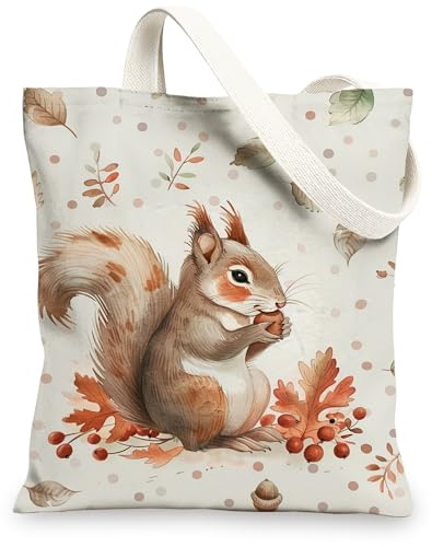 Fanciful Eichhörnchen-Canvas-Tragetasche, von der Natur inspiriert, leicht, wiederverwendbar, umweltfreundliche Canvas-Tasche für Reisen, Strand, Picknick, 33 x 38 cm