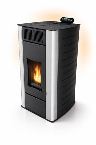 UMBRELLA® P18 Stufa a pellet idro 18 kW fino a 300 m³,A+,riscaldamento centralizzato,serbatoio 40 kg,potenza acqua 12,5 kW,fino a 18 h autonomia,ECO,timer settimanale,Wi-Fi Ready,Nero