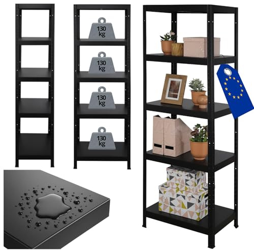MODO24 Schwerlastregal Metall Elara, 180x60x40 cm, Schwarz, 5 Böden je 130 kg Traglast, Lagerregal Stecksystem ohne Schrauben, Steckregal Werkstattregal Kellerregal Garagenregal für Lager Küche Büro