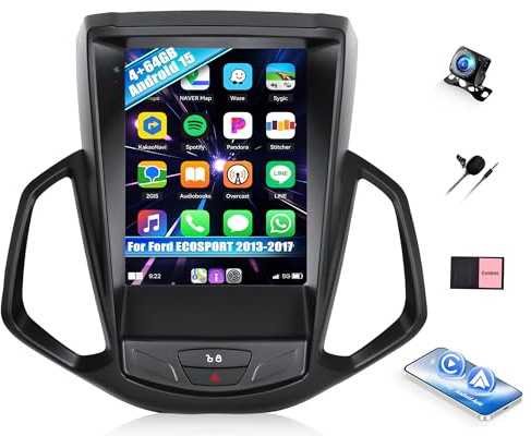 CAMECHO 8-Core 4G+64G Android 15 Autoradio für Ford ECOSPORT 2013-2017 mit Navi Carplay Android Auto,9,7 Zoll Auto Radio Touch Display mit Bluetooth RDS/FM WiFi y USB+AHD Rückfahrkamera