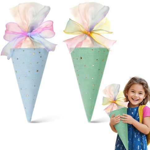 Hojalis 2 Stück Geschwister Schultüte, 30 cm Schultüte Klein Mit Band, Mini Schultüten Zum Befüllen, KleineSchultüte Mädchen Jungen,SchuleSchultüte Für Geschwister & Schultütes Füllung