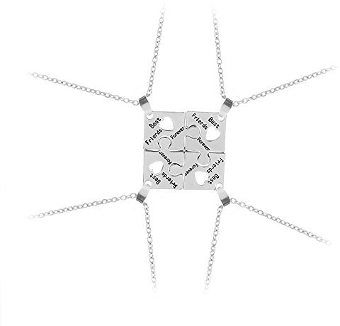Elegant Rose Lot de 4 colliers de l’amitié avec pendentifs puzzle en forme de pièce de puzzle en alliage motif « Best Friends Forever » avec cœur