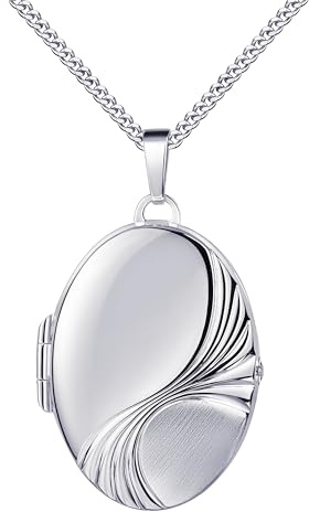 Medaillon XXL teilmattiert mattiert verziert oval 925 Sterling Silber mattiert zum öffnen für Bildereinlage 2 Fotos Amulett Verzierung - Randverzierung von Haus der Herzen® mit Schmuck-Etui