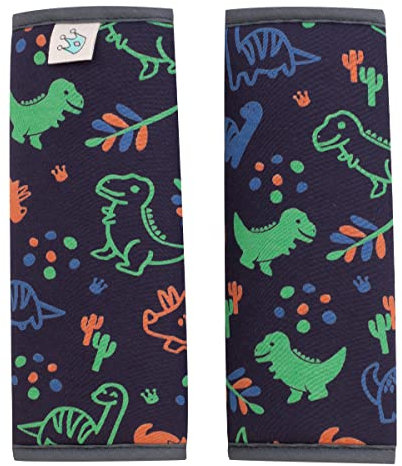 JYOKO KIDS Gurtpolster Universal für Babyschale, Buggy, Autositz (20,5 x 21, Happy dino)