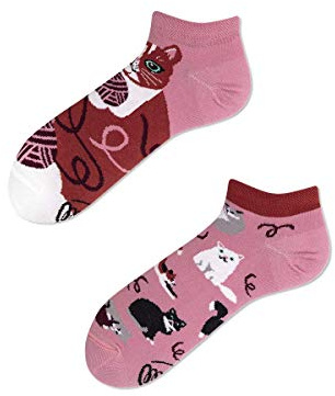 Many Mornings Kurze Bunte Socken mit Katzenmotiv Lustige Unisex Sneaker Socken 39-42 Geschenkidee für Katzenliebhaber