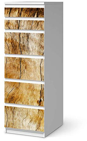 Möbel-Folie passend für IKEA Malm Kommode 6 Schubladen (schmal) I Möbelfolie - Möbel-Tattoo Sticker Aufkleber I Deko Ideen Wohnung für Esszimmer und Wohnzimmer - Design: Unterholz