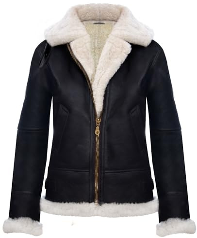 Infinity Leather Damen Kapuzenjacke Aus Schaffell B3 Braunes Sahne Leder Flieger Pilot 3XL