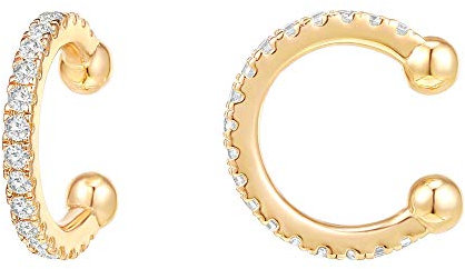 PAVOI 14K Gold Plated 925 Sterling Silver Cubic Zirconia Sparkling Round Huggie Ear Cuff Earrings in Rose Gold, White Gold and Yellow Gold