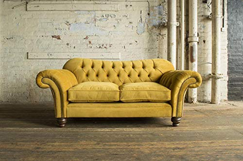 JVmoebel Stoff Sofas Classic Polser Möbel Sofa 2 Sitzer Chesterfield Gelb Neu Textil Neu