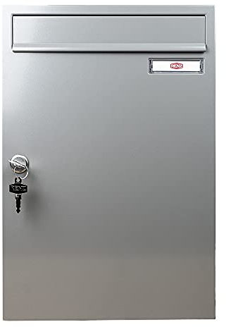 RENZ Briefkasten Classic 19 Liter - 300 mm x 440 mm x 145 mm - Einwurf 265 mm x 33 mm für Format C4 / B4 - mit RS50-Schrägeinwurf - Graualuminium (RAL 9007) - 17-1-19316