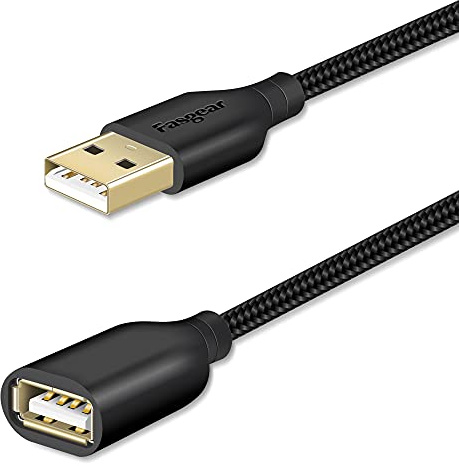 Fasgear USB 2.0-Verlängerungskabel: USB-Verlängerungskabel von Stecker auf Buchse zum Aufladen und Synchronisieren–USB-Extender für Drucker, Kameras, Tastaturen und Computerzubehör (3m, Schwarz)