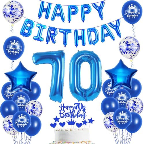 Luftballons 70. Geburtstag Dekoration mann blau happy birthday 70th Geburtstag Party Deko Set 70 geburtstag deko männer 70 jahre mannn blau Folienballons 70 männer (70)