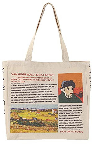 UERRUAM Borsa di tela Estetica per le donne Graphic Tote bag con cerniera Borse di tela sveglie con tasche, bianco sporco, Large