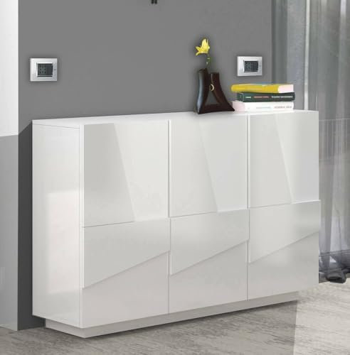 Dmora - Buffet Elia, Buffet de salon multifonction, Buffet de salon 3 portes, 100% Made in Italy, 121x38h86 cm, Blanc brillant