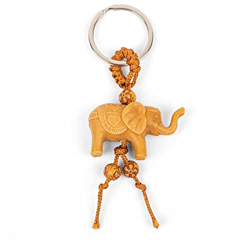 Myga Elefant Schlüsselanhänger – Handgemachter fein gearbeiteter 3D-Schlüsselanhänger Talisman für Glücksgeschenk – praktisch und erkennbar – 10 cm lang (Hölzern, M)