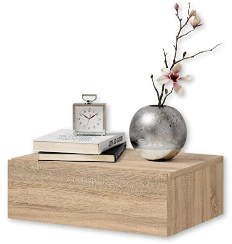Stella Trading Nachttisch hängend, Sonoma Eiche Optik - Schwebender Nachtschrank mit Schublade und viel Stauraum - 42 x 14 x 30 cm (B/H/T)