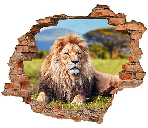 WCB Wandtattoo - Wanddurchbruch mit Aussicht auf Löwe 70 x 57 cm - Wandaufkleber