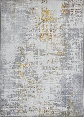 -LUXOR- living Vintage Teppich modern, moderner Digitaldruck, flach, gekettelt, farbecht, Designteppich für Innen, Creme - Senfgelb 120 x 170 cm