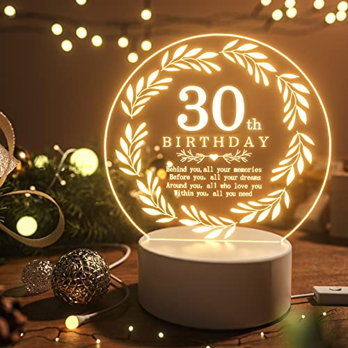 JOVMUND 30th Birthday Gifts for Woman, 30th Birthday Decorations Gifts Engraved Led Light, 30th Birthday Gift for Man, 30th Birthday Ideas Gift for Daughter Son Sister Friend Husband Wife