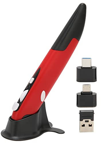 Souris à Stylet Optique de Poche sans Fil, Souris à Stylet Optique sans Fil USB 2,4 GHz, Souris Portable Réglable 800/1200/1600 DPI avec Alarme Basse Tension(Rouge)