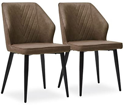 CLIPOP Esszimmerstühle mit Armlehne Kunstleder Küchenstühle Essstühle Gepolsterter Essstühle Sessel Vintage Polsterstuhl für Esszimmer,Wohnzimmer,Schlafzimmer (2er Set, Braun)