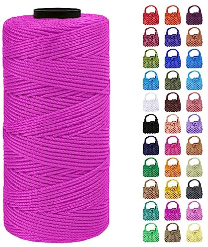 LEREATI Corde Macramé 1.5mm x 200m Fil Macramé Fil pour Bracelet Ficelle de Satin Polypropylene Brillante, Cordon pour Bracelet Bricolage Sac à Tricoter Porte-Plantes Décorations (Rouge Rose)