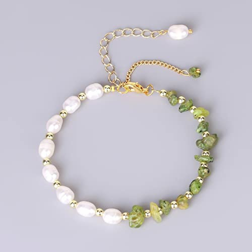 LCDIUDIU Chakra Armband,Naturstein Olivin Kristall Armband Elegant Chip Süßwasserperlen Perlenarmband Verstellbare Goldene Kette Energie Edelsteine Perlenarmband Schmuck Für Frauen Geschenk
