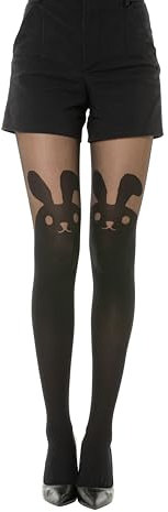 Gi&Gi Collant Donna con Design a Cuore, Calze Eleganti in Nylon, Nero, Motivo Mock Over-Knee (IT, Testo, L, XL, Regular, Regular, nero con disegno coniglio)