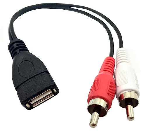 Halokny USB 2.0 A Female to 2 Dual RCA Male Y Splitter Audio Video AV Composite Adapter Cable -8 Inch/20cm(USB F/2RCA M)