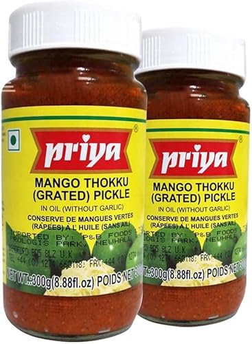 Priya Mango Thokku Pickle | Indian Origin | Traditional Indian Authentic Pickle | with Great Flavor | Delicious with Poppadums| Spicy & Sour | Vegan |300g Pack of 2