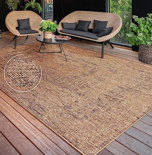Paco Home Outdoor Teppich wetterfest & langlebig Flachgewebe in moderner Jute-Sisal-Optik in Naturtönen Gemustert Perfekt für Terrasse, Balkon, Garten & Küche, Grösse:80x150 cm, Farbe:Beige 4