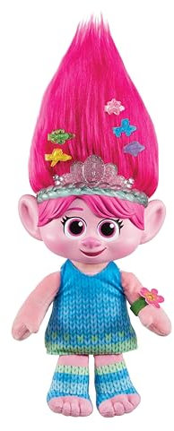 Mattel DREAMWORKS TROLLS Gemeinsam Stark-Haarige Überraschung Königin Poppy Plüschfigur mit Leuchtfunktion und Geräuschen, inklusive Haarklammern und Freundschaftsarmband, ab 3 Jahren, HTM14