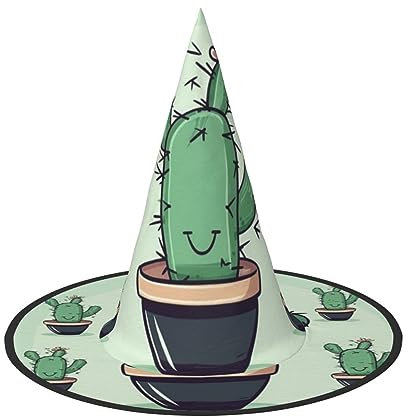 RLDOBOFE Grüner Kaktus-Druck, Halloween-Hexenhut, Cosplay, Halloween-Dekoration, Kostümzubehör für Halloween-Party 1