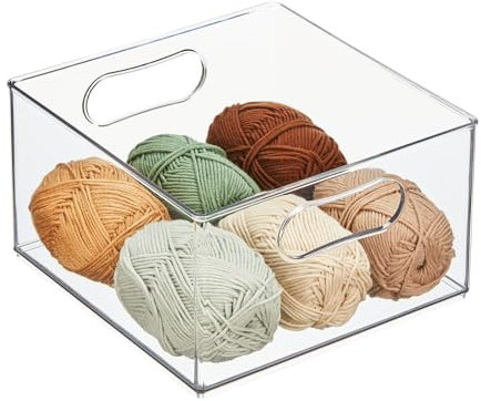 mDesign boite de rangement pour articles de loisirs créatifs – caisse plastique avec poignées – casier de rangement pour perles de verre, pelotes de laine, etc. – transparent