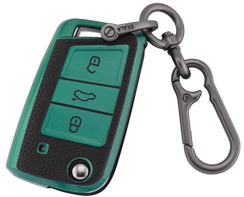 ERMWALR Coque pour clé de voiture avec porte-clés, 3 boutons en cuir et TPU, compatible avec Golf 7 Polo MK6 Jetta Tiguan Skoda Superb Seat Leon Ibiza (PW-Vlw-3B-N)