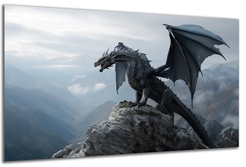 DARO Design - Wand-Bild auf 6mm HDF 70x50 cm Drache auf Fels - Wand-Deko Bilder Geschenk