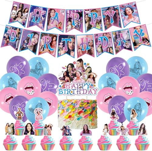 Olivia Singer Rodrigo - Suministros para fiesta de cumpleaños, decoraciones de Olivia Singer incluyen pancarta, adornos para pasteles, globos para niños fanáticos de la música, suministros para fiesta