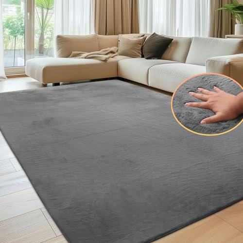 Sour Lemon Weiche Teppich Wohnzimmer, Glatt Teppich aus Kaninchenfell Kurzflor rutschfest, Modern Anti-Rutsch Carpet für Schlafzimmer, Luxuriöse Raumdekoration, Flauschiger Teppichbereich 120x160cm