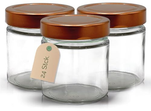 Apoidea – Marmeladengläser 250g mit Deckel in Kupfer 24 Stück/Twist Off Gläser/Einmachgläser/Marmeladengläser mit Deckel/leeres Marmeladenglas/Einkochgläser