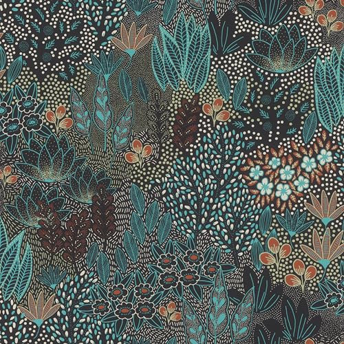 Rasch Symphony 866018 Papier peint intissé avec jardin en noir, turquoise et rouge, 10,05 x 0,53 m (L x l)