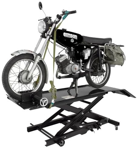 TRUTZHOLM Motorradhebebühne hydraulisch 360 kg Breite 47 cm kleine Montagebühne Heber Motoradlift Scherenheber Hubständer Motorrad Hebebühne für kleine Motorräder und Mopeds (Schwarz)