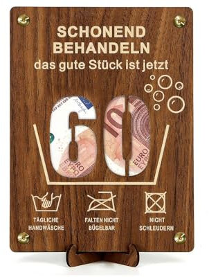 Giftota Witzige 60. Geburtstag Geldgeschenke Holz mit Geburtstagskarte, Geschenke zum 60 Geburtstag Mann Frau, 60. Geburtstag Geschenkverpackung