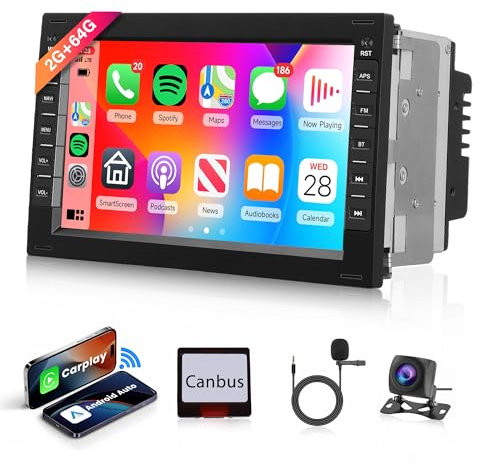 2G+64G Wireless Carplay Android 13 Autoradio per VW T5 Golf 4 Bora Polo Passat B5 Jetta Asiento Peugeot 307 Ford Galaxy 7 Pollici Autoradio con Android Auto Navi GPS WiFi Bluetooth FM/RDS Telecamera